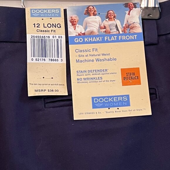 NWT Dockers Navy Go Khaki Flat Front Classic Fit in Size 12 Long - Picture 3 of 6